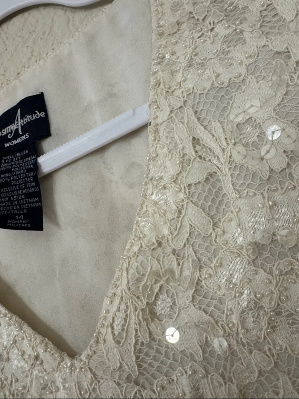 Large Cream Lace Sequin V-Neck Tank